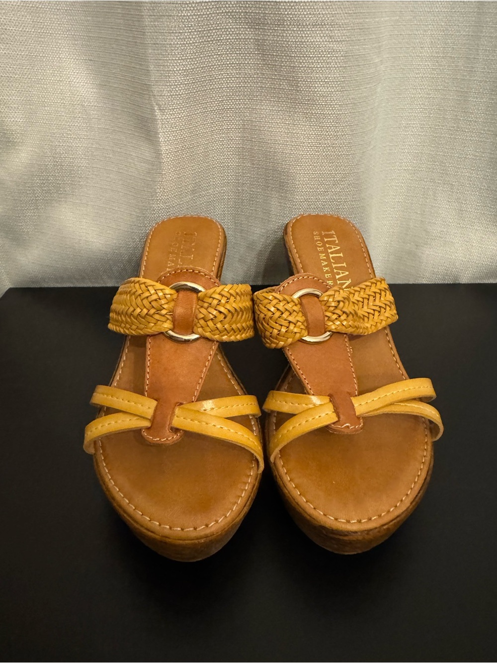 Italian Shoemakers Yellow Braided Wedge Sandals